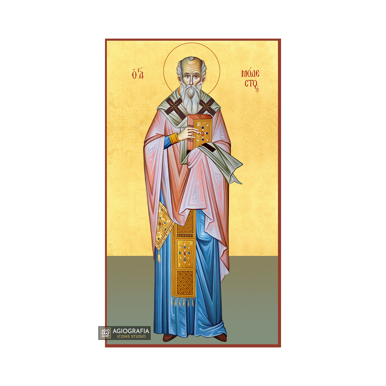 22k St Modestos - Gold Leaf Background Christian Orthodox Icon