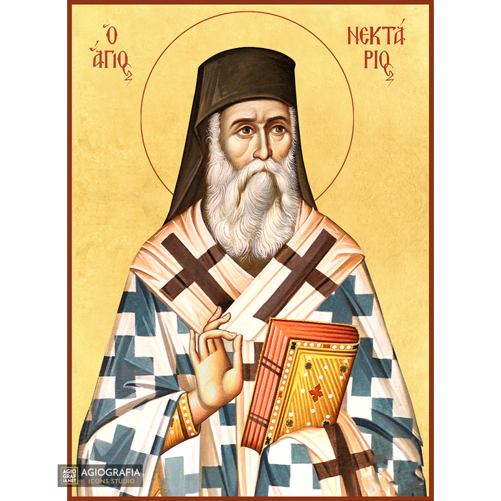 22k St Nektarios - Gold Leaf Background Christian Orthodox Icon