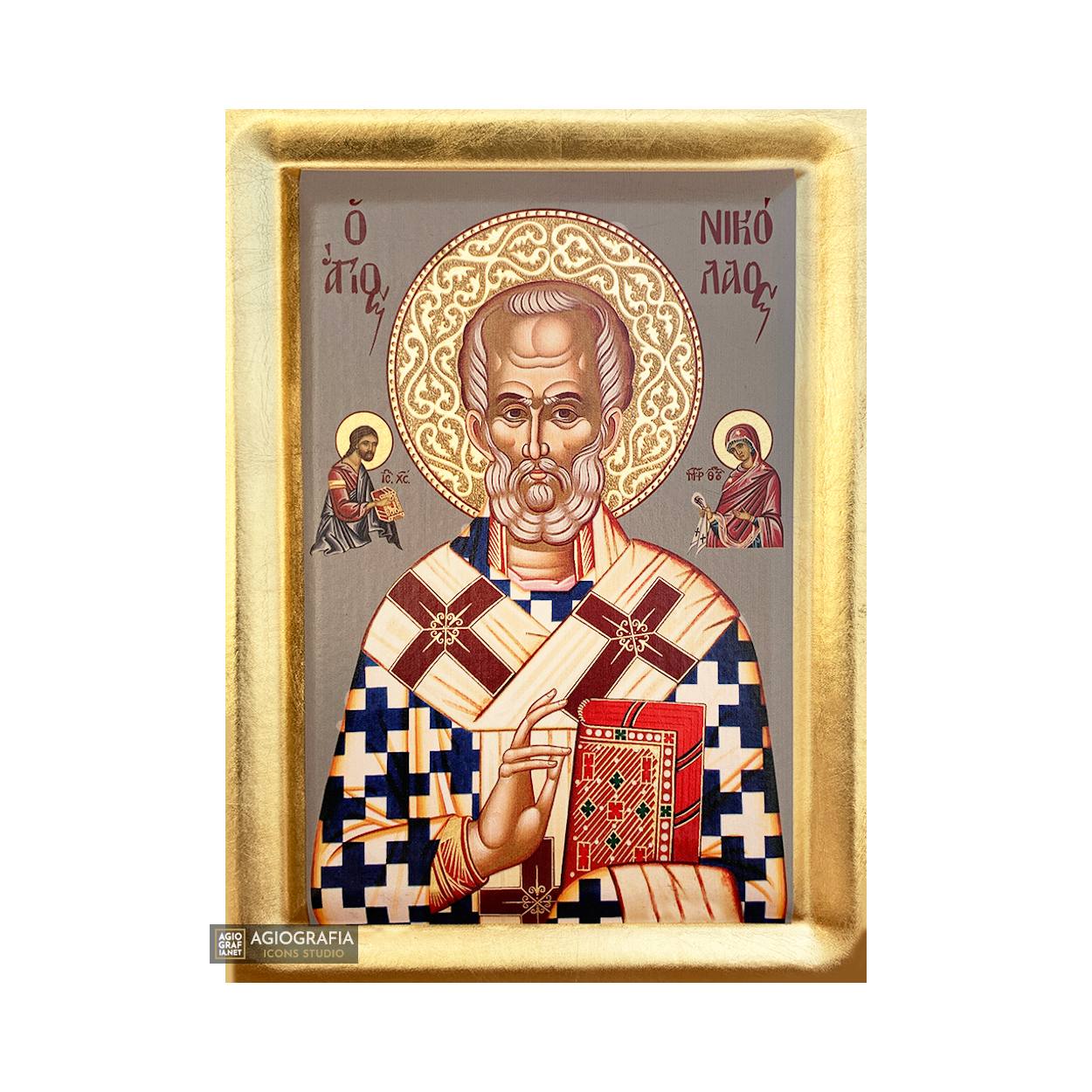 St Nicholas Byzantine Orthodox Wood Icon with Gold Leaf