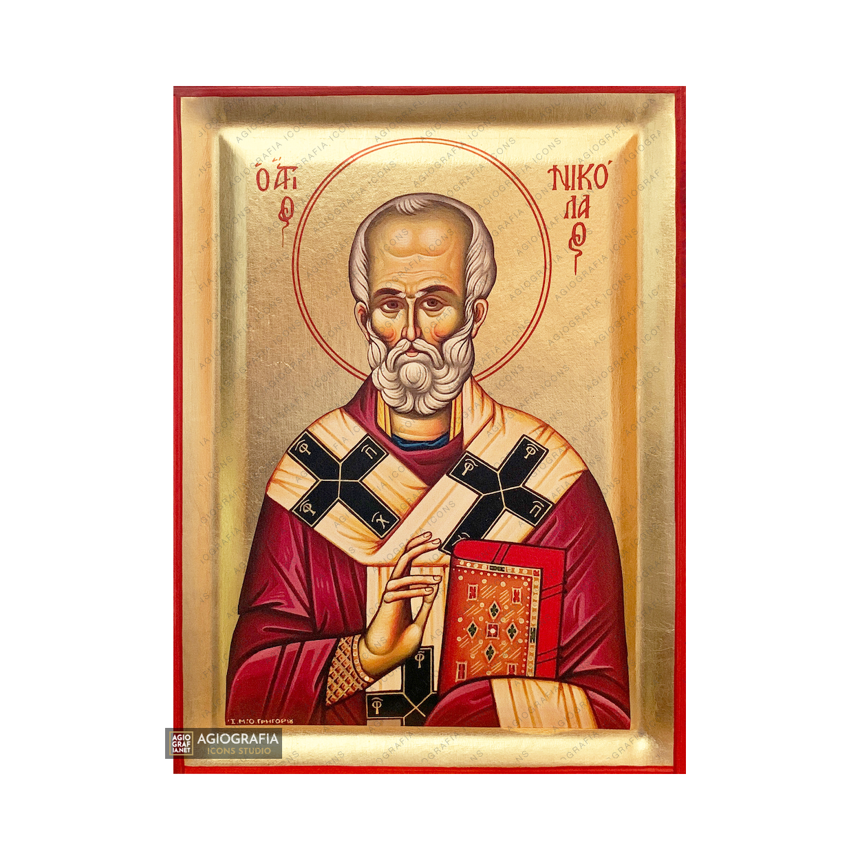 St Nicholas Eastern Christian Icon on Wood with Gold Leaf