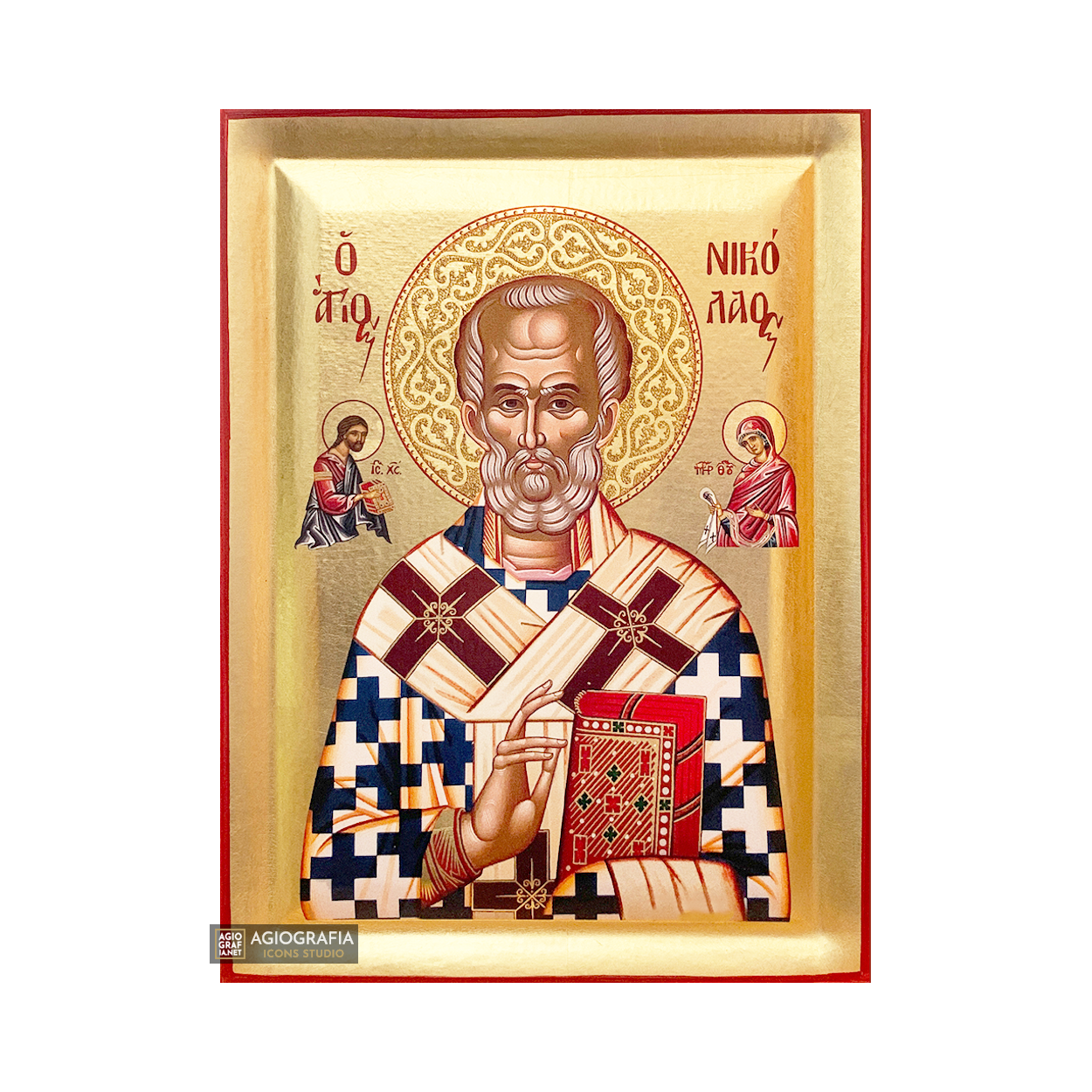 St Nicholas Eastern Christian Icon on Wood with Gold Leaf
