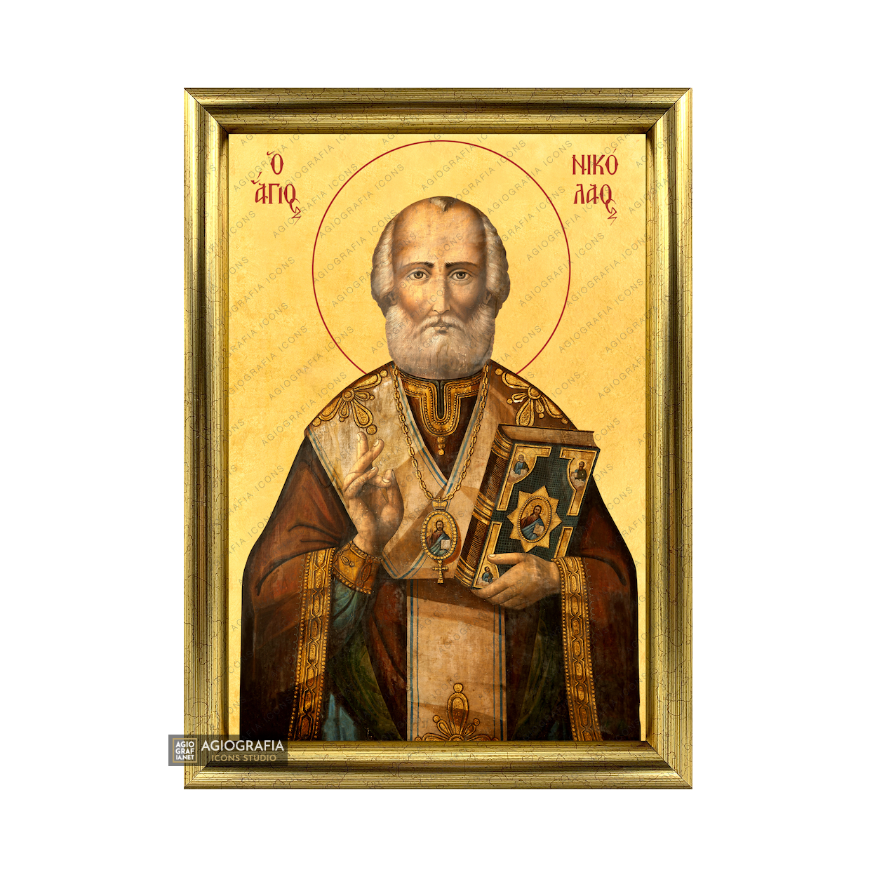 22k St Nicholas - Exclusive Framed Gold Leaf Orthodox Icon