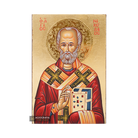 St. Nickolas Handwritten Icon with Gold Leaves and 24k Polished Halo