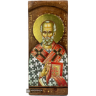 St Nicholas Byzantine Greek Gold Print Icon on Carved Wood