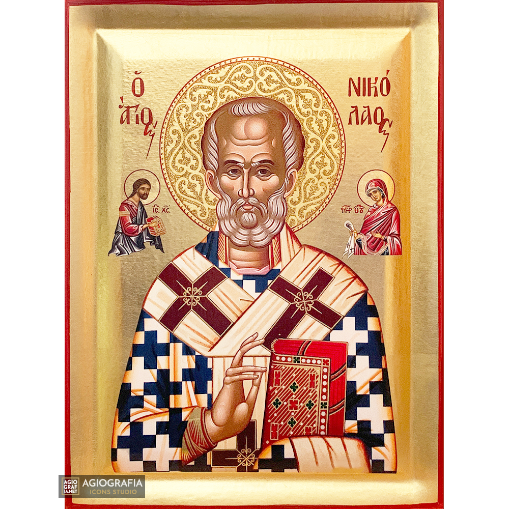 St Nicholas Eastern Christian Icon on Wood with Gold Leaf
