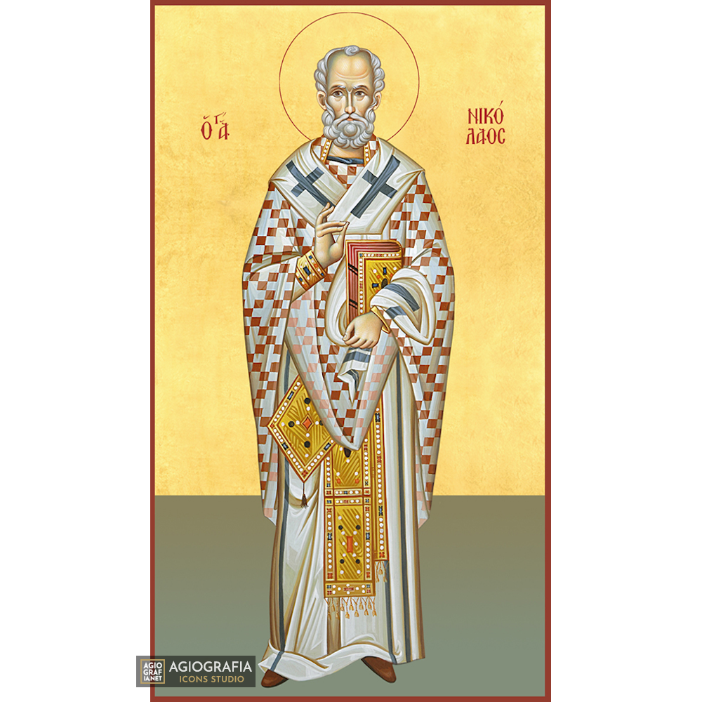 22k St Nicholas - Gold Leaf Background Christian Orthodox Icon