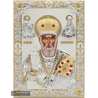 Saint Nicholas Silver Gold Plated Christian Icon on Wood