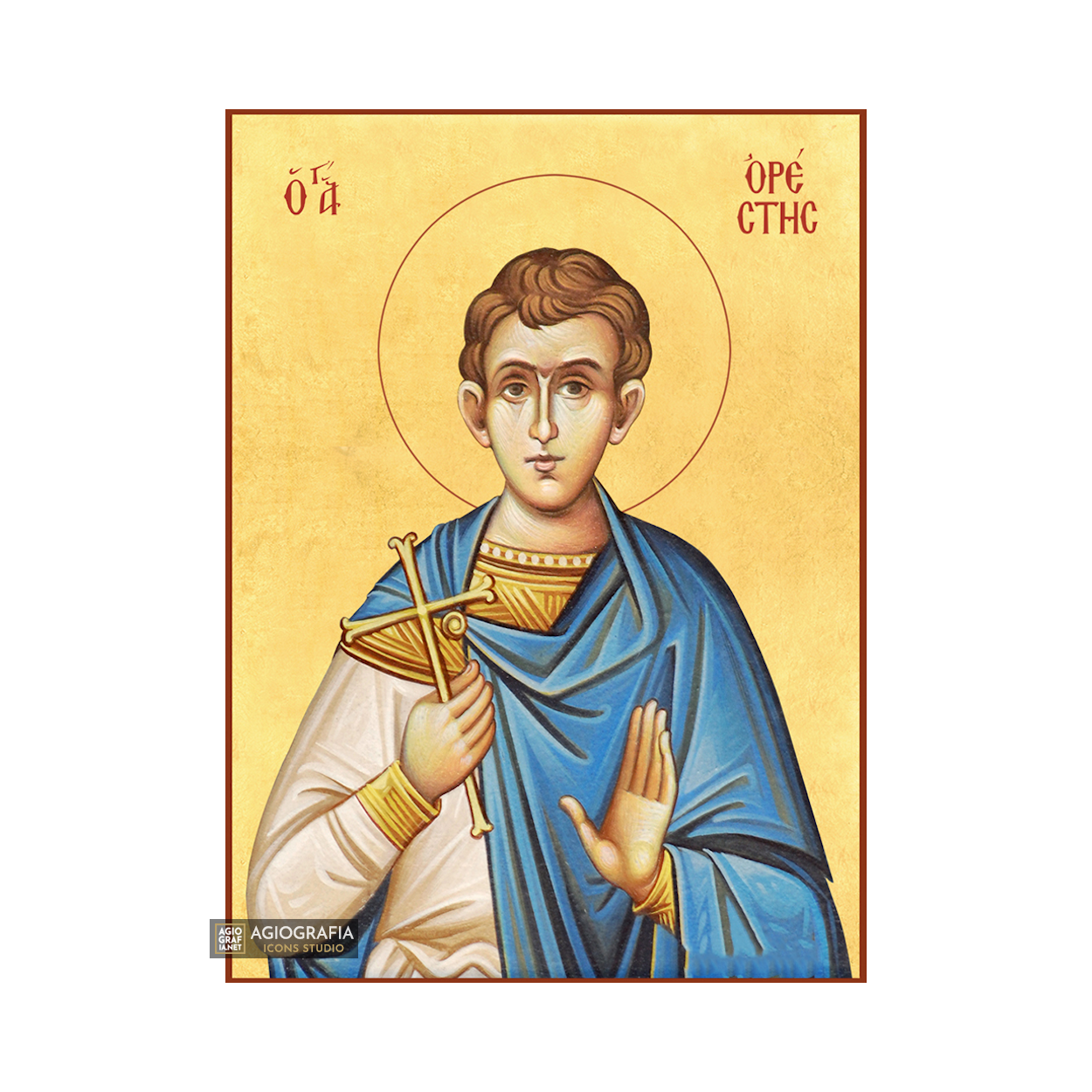 22k St Orestis - Gold Leaf Background Christian Orthodox Icon