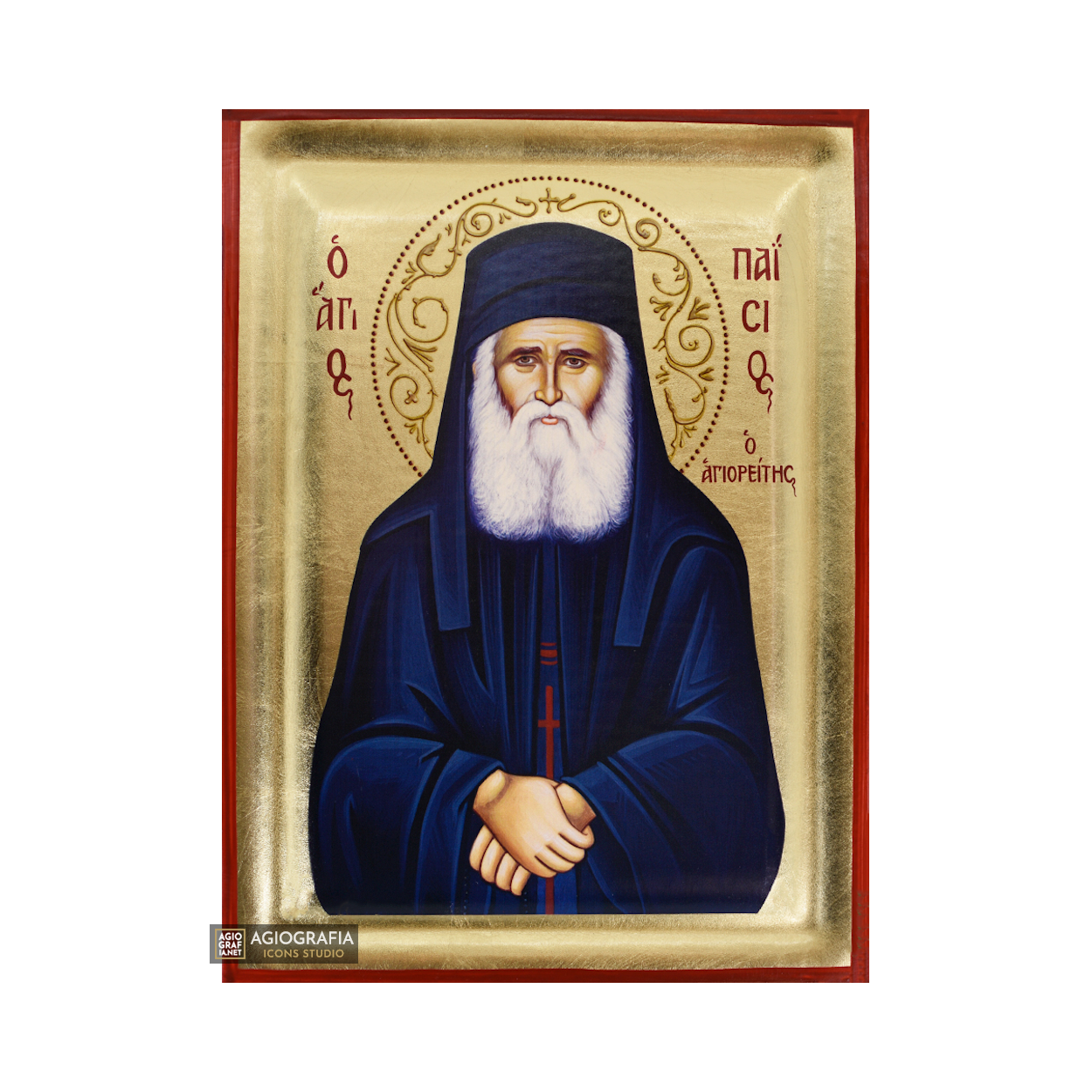 St Paisios the Athonite Greek Orthodox Wood Icon with Gold Leaf