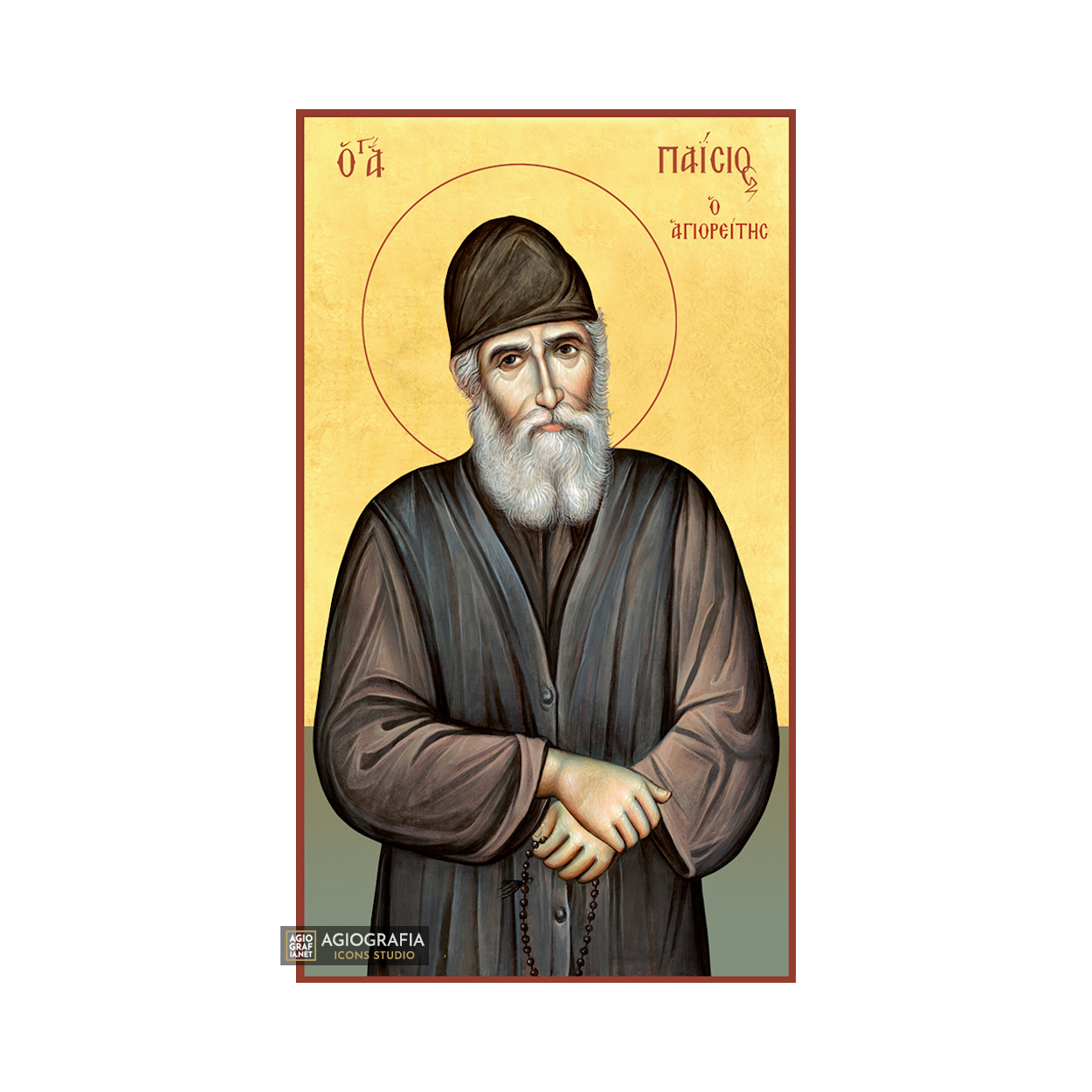 22k St Paisios the Athonite - Gold Leaf Background Orthodox Icon