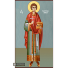 St Panteleimon Greek Orthodox Wood Icon with Blue Background