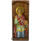 St Panteleimon Christian Orthodox Gold Print Icon on Carved Wood