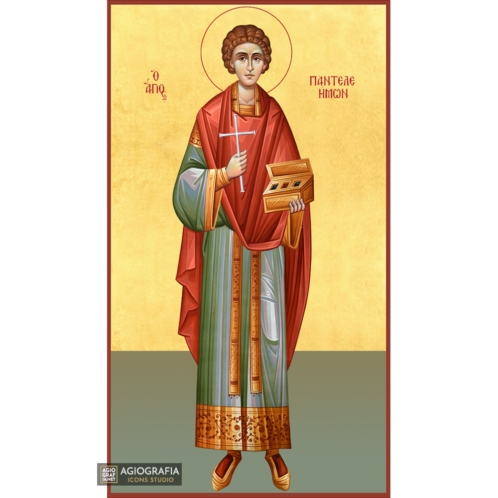 22k St Panteleimon - Gold Leaf Background Christian Orthodox Icon