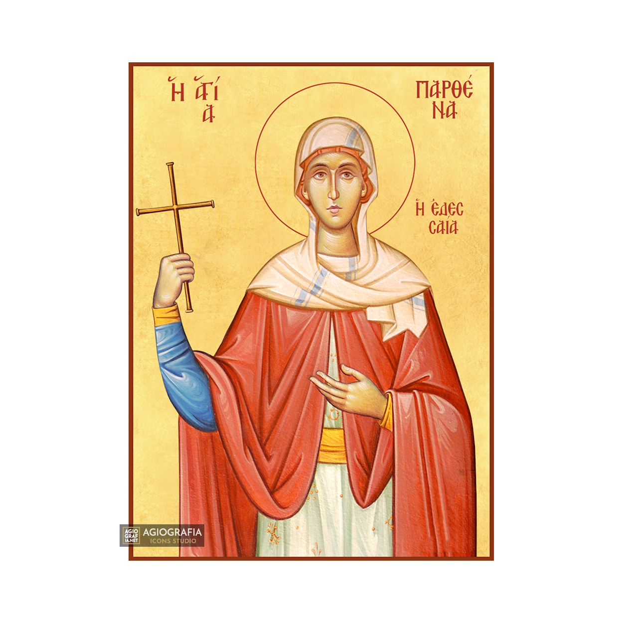 22k St Parthena of Edessa - Gold Leaf Background Greek Orthodox Icon