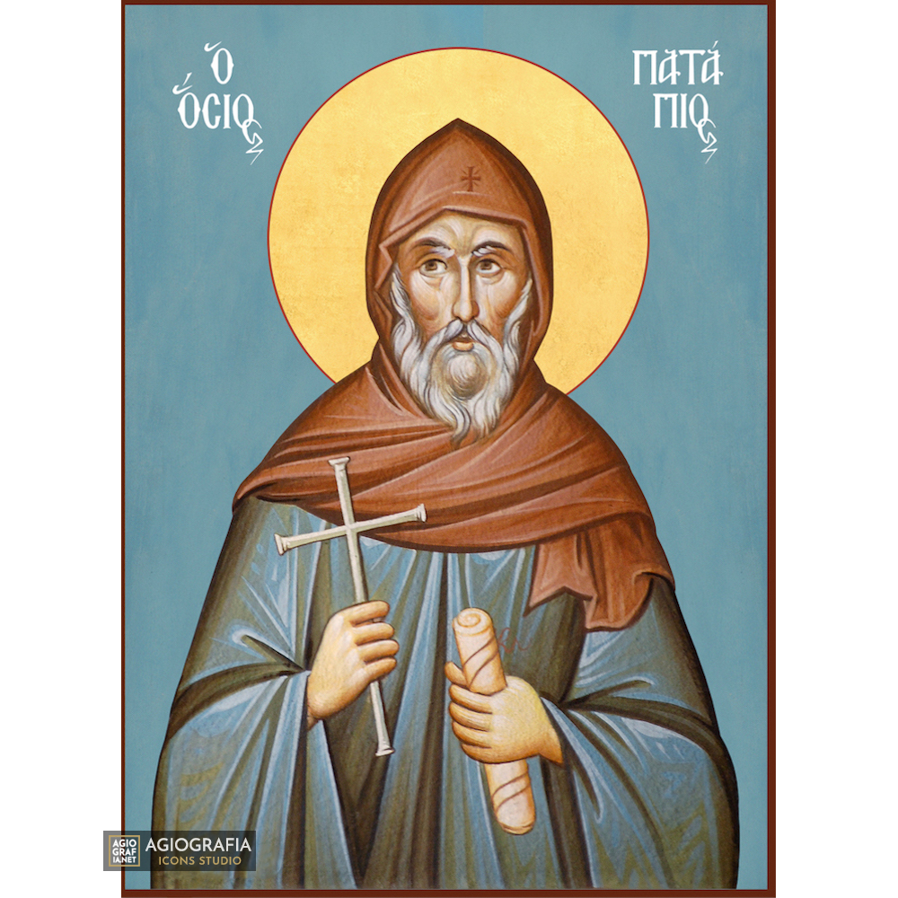 St Patapios Greek Orthodox Icon with Blue Background