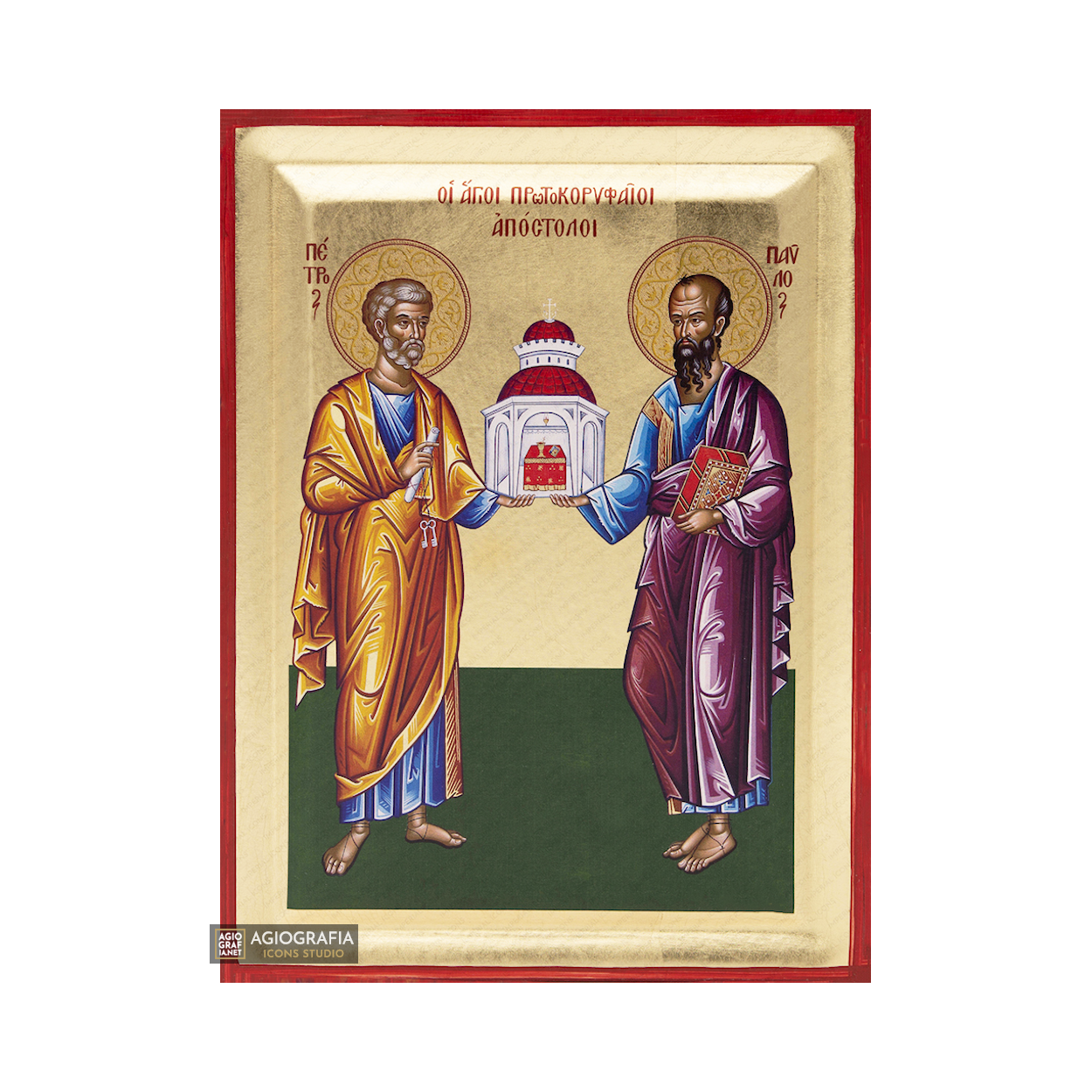 Saints Apostles Peter and Paul Greek Wood Icon with Gold Leaf