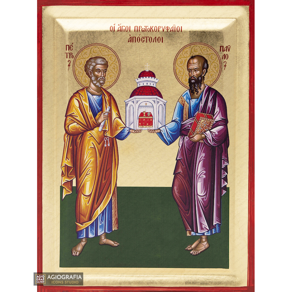 Saints Apostles Peter and Paul Greek Wood Icon with Gold Leaf