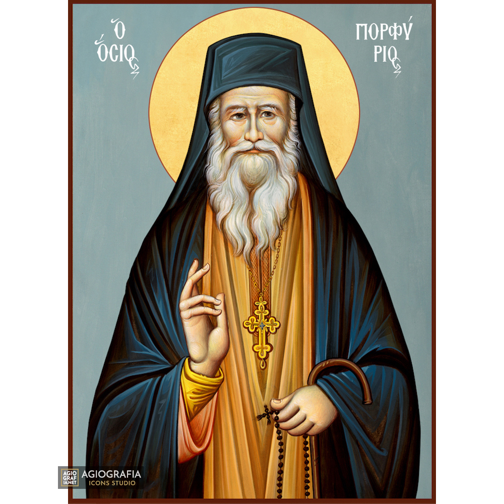 St Porphyrios Greek Orthodox Icon with Blue Background