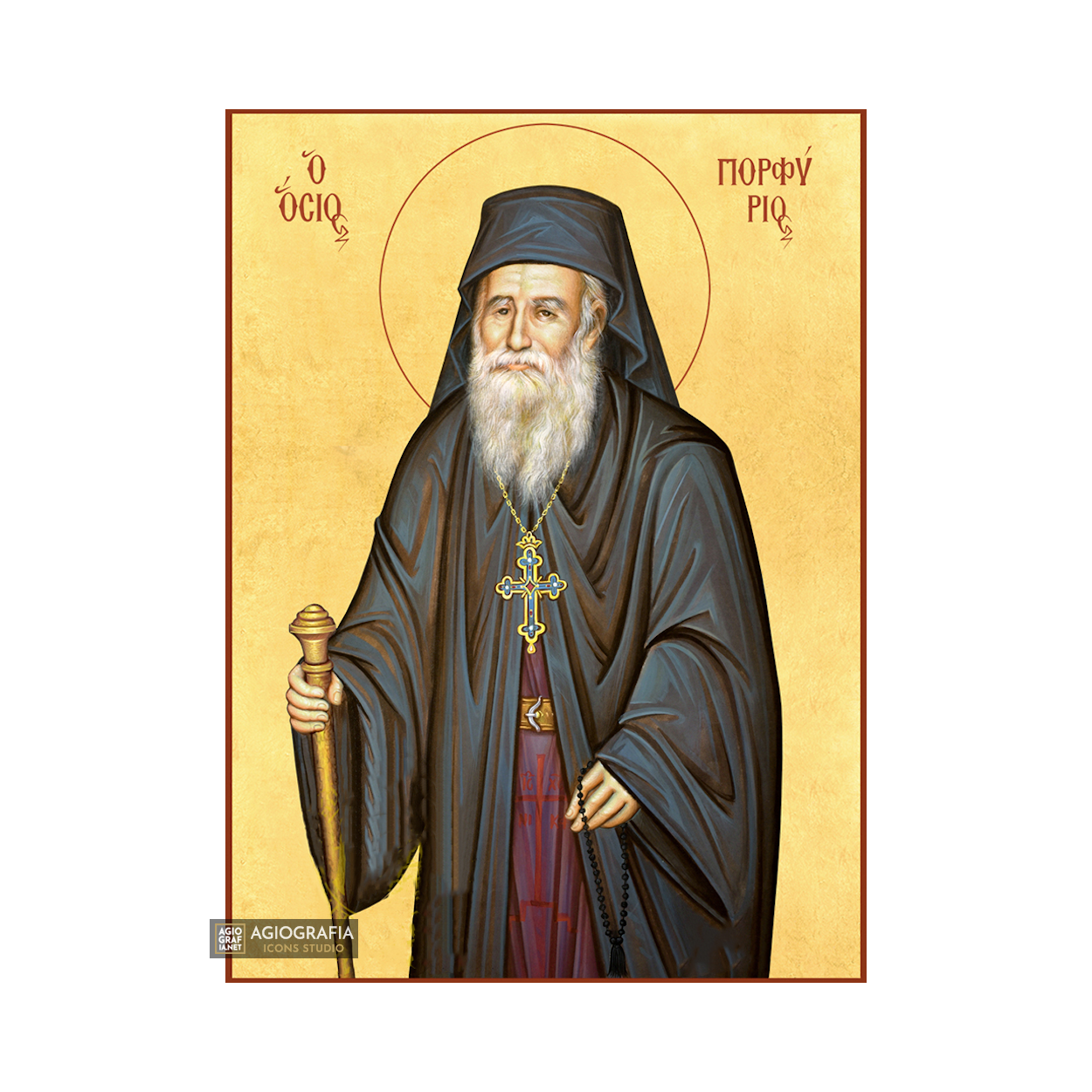 22k St Porphyrios - Gold Leaf Background Christian Orthodox Icon