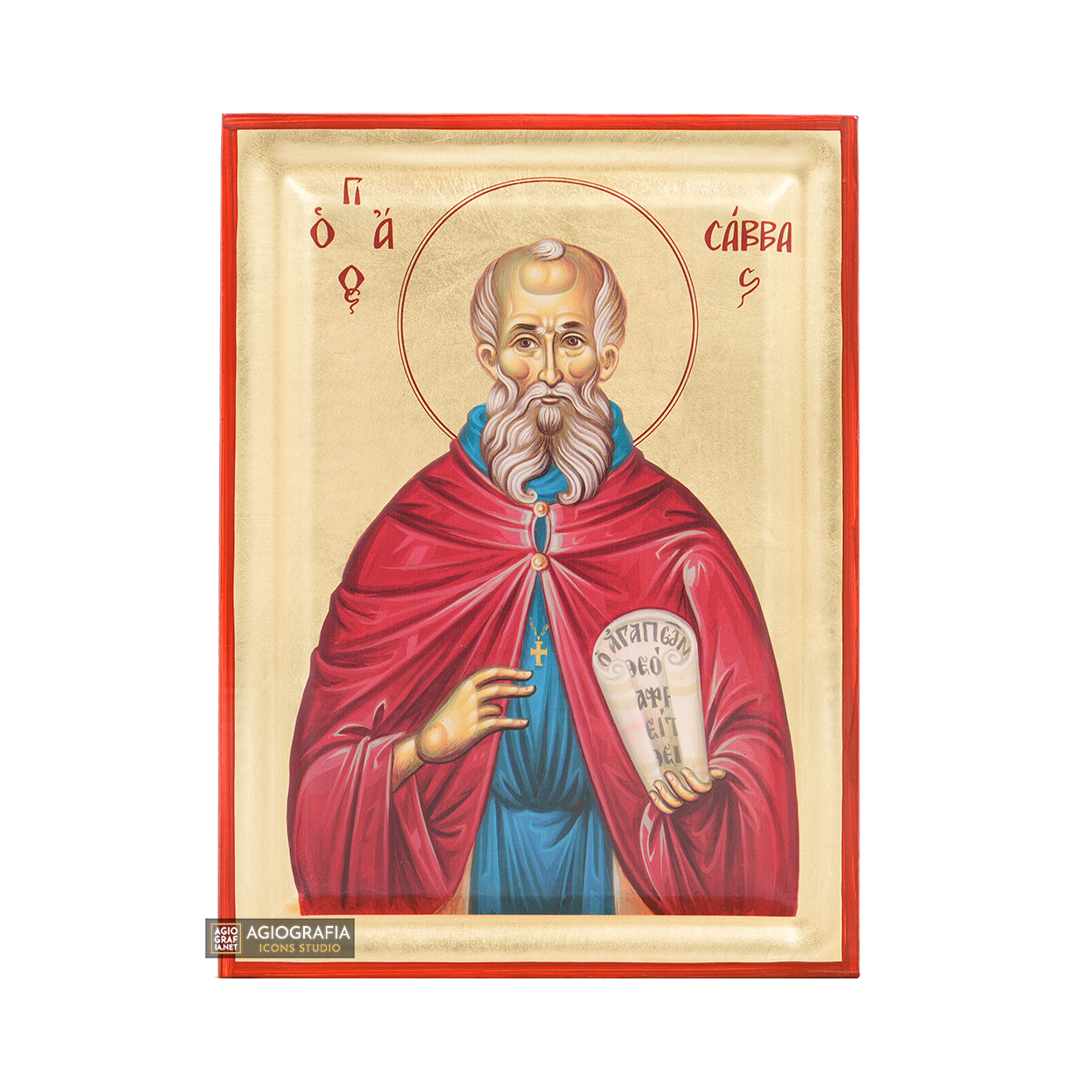 Saint Savvas the Sanctified Orthodox Icon with Gold Leaves