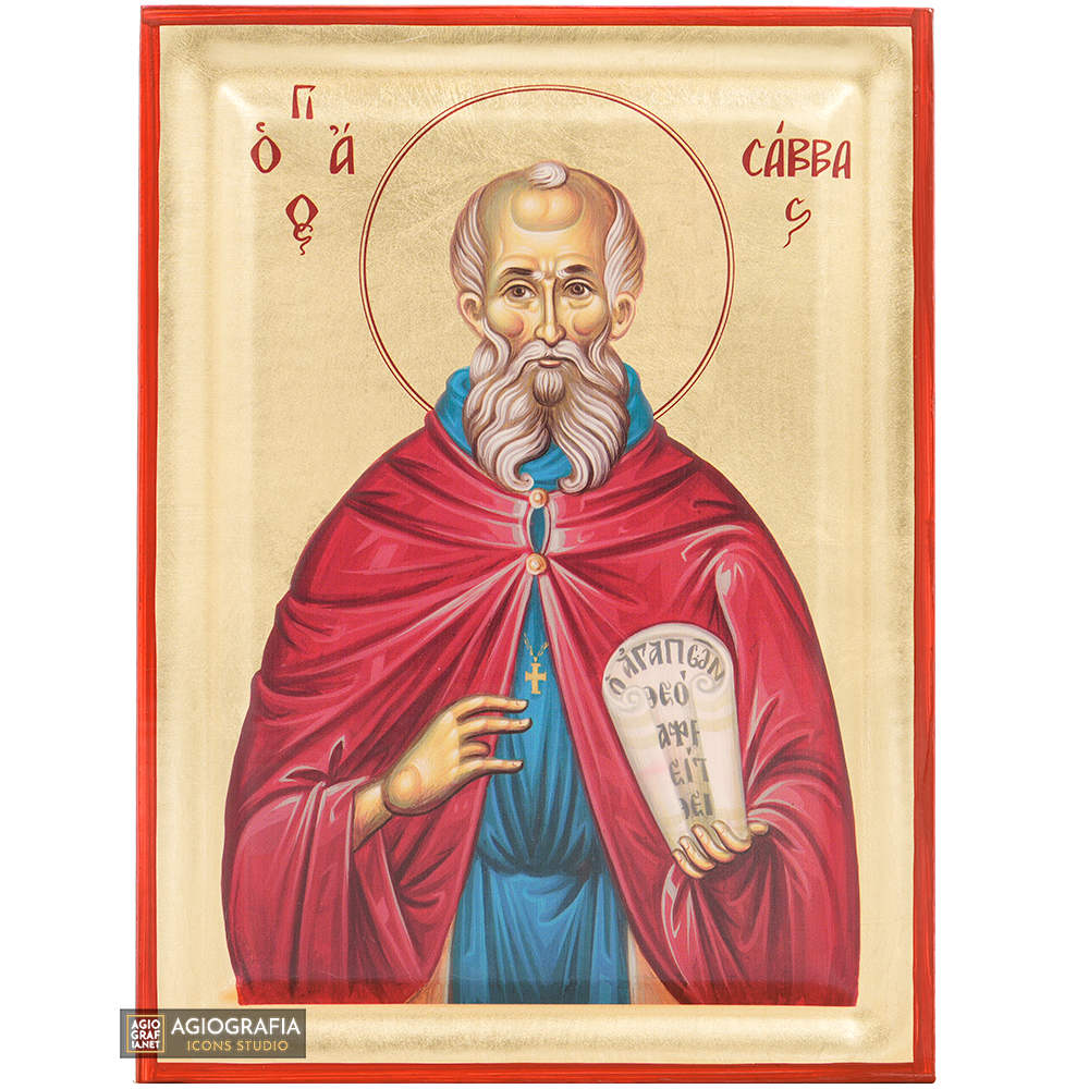 Saint Savvas the Sanctified Orthodox Icon with Gold Leaves