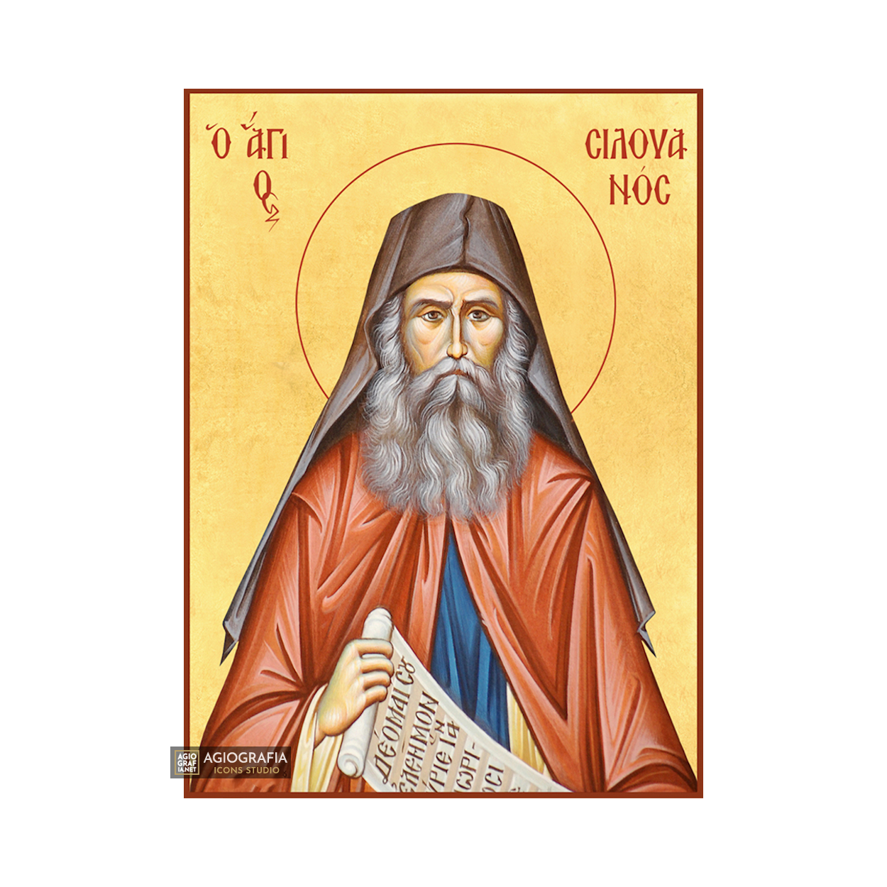 22k St Silouan Athonite - Gold Leaf Background Christian Orthodox Icon