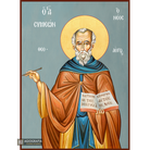 St Symeon the new Theologian Greek Icon with Blue Background