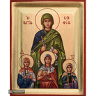St Sophia & her three daughters Greek Icon with Gold Leaf