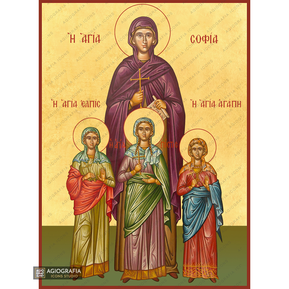 22k St Sophia & daughters - Exclusive Mt Athos Gold Leaf Greek Icon