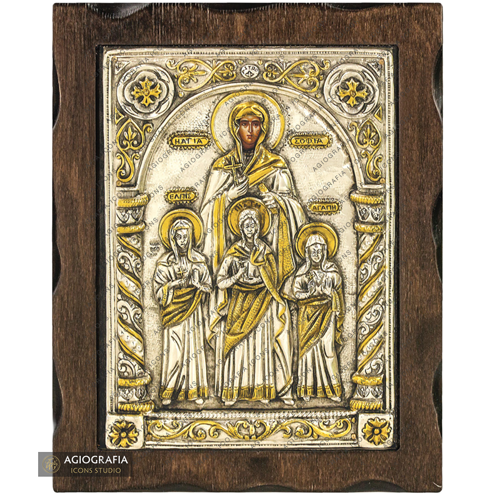 Saint Sophia with daughters Pure Silver and 24k Gold Plated Icon ...