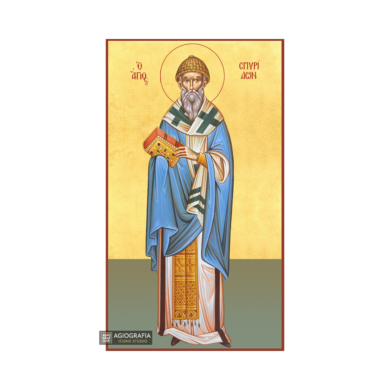 22k St Spiridon - Gold Leaf Background Christian Orthodox Icon