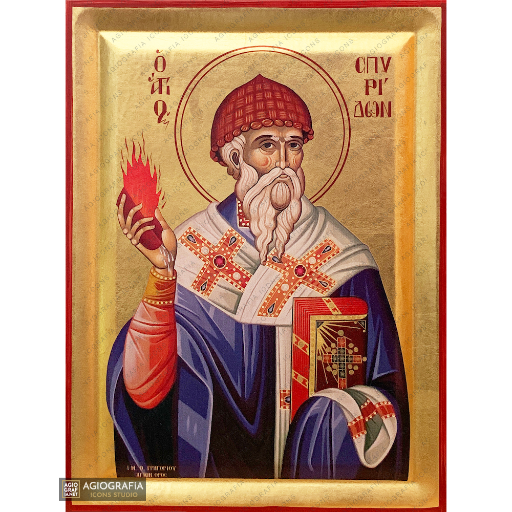 St Spiridon Byzantine Orthodox Wood Icon with Gold Leaf