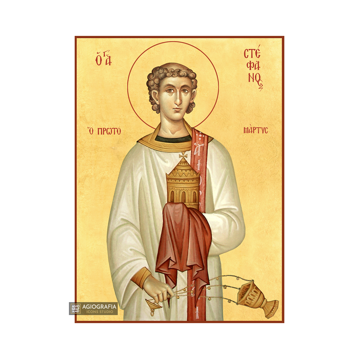 22k St Stephen - Gold Leaf Background Christian Orthodox Icon