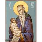 St Stilianus Christian Byzantine Icon with Blue Background