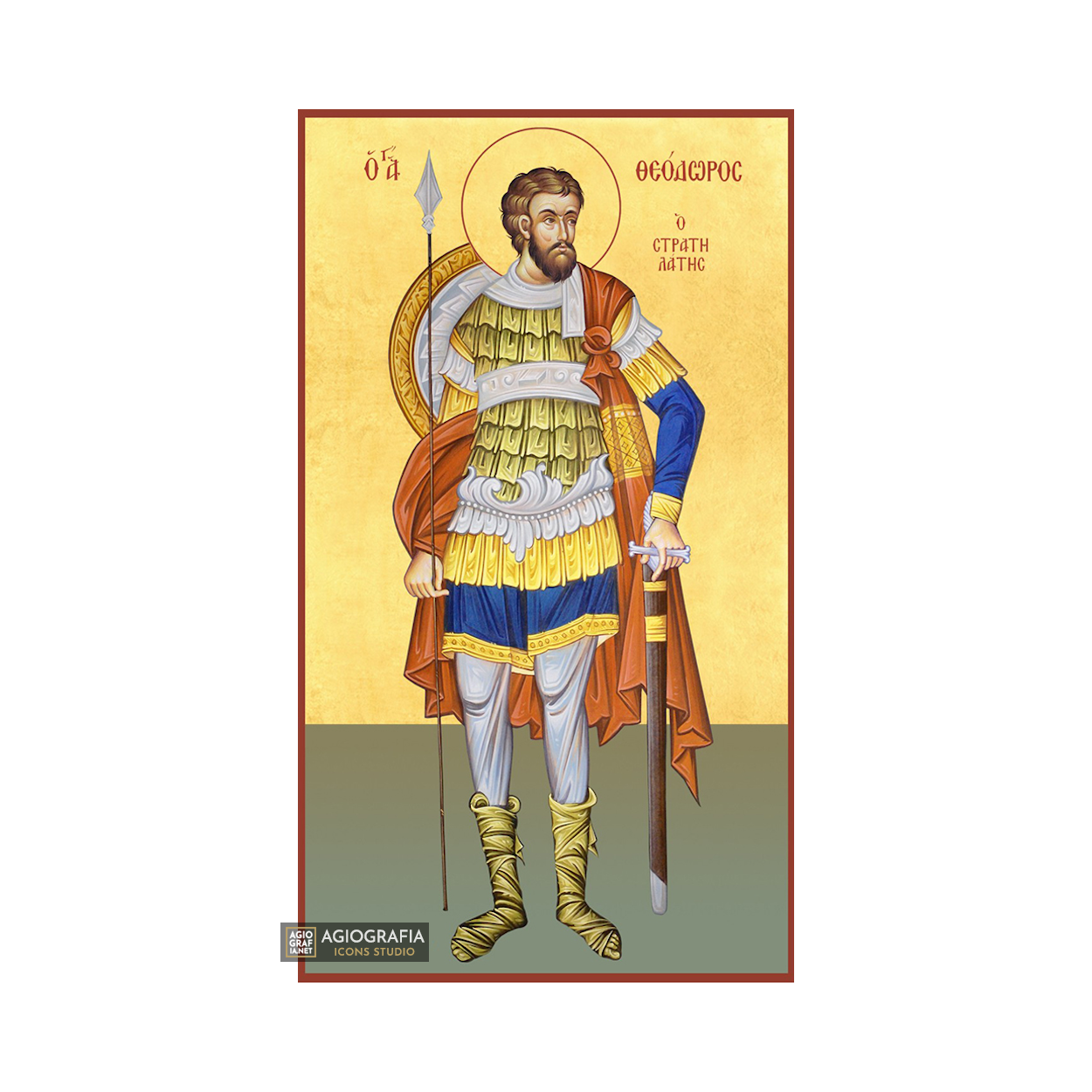 22k St Theodore Stratelate - Gold Leaf Background Orthodox Icon