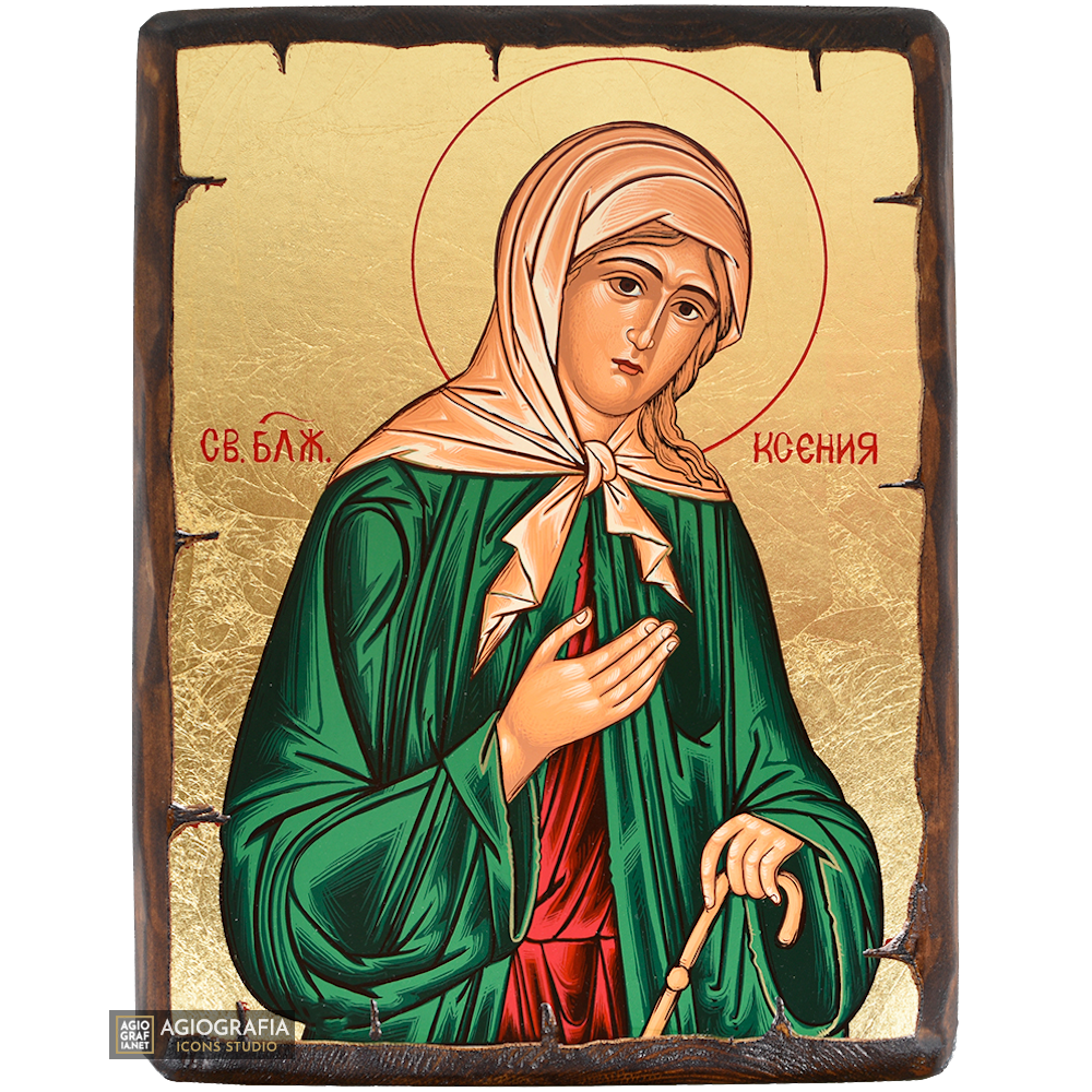 St Xenia Christian Russian Orthodox Icon on Wood with Gold Leaf