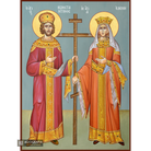 Saints Constantine & Helen Greek Icon with Blue Background
