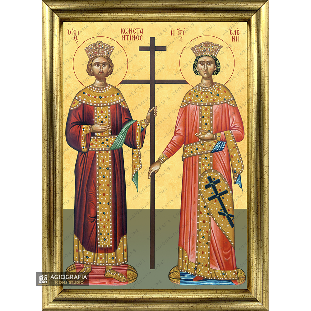 22k Sts Constantine & Helen Framed Christian Icon with Gold Leaf