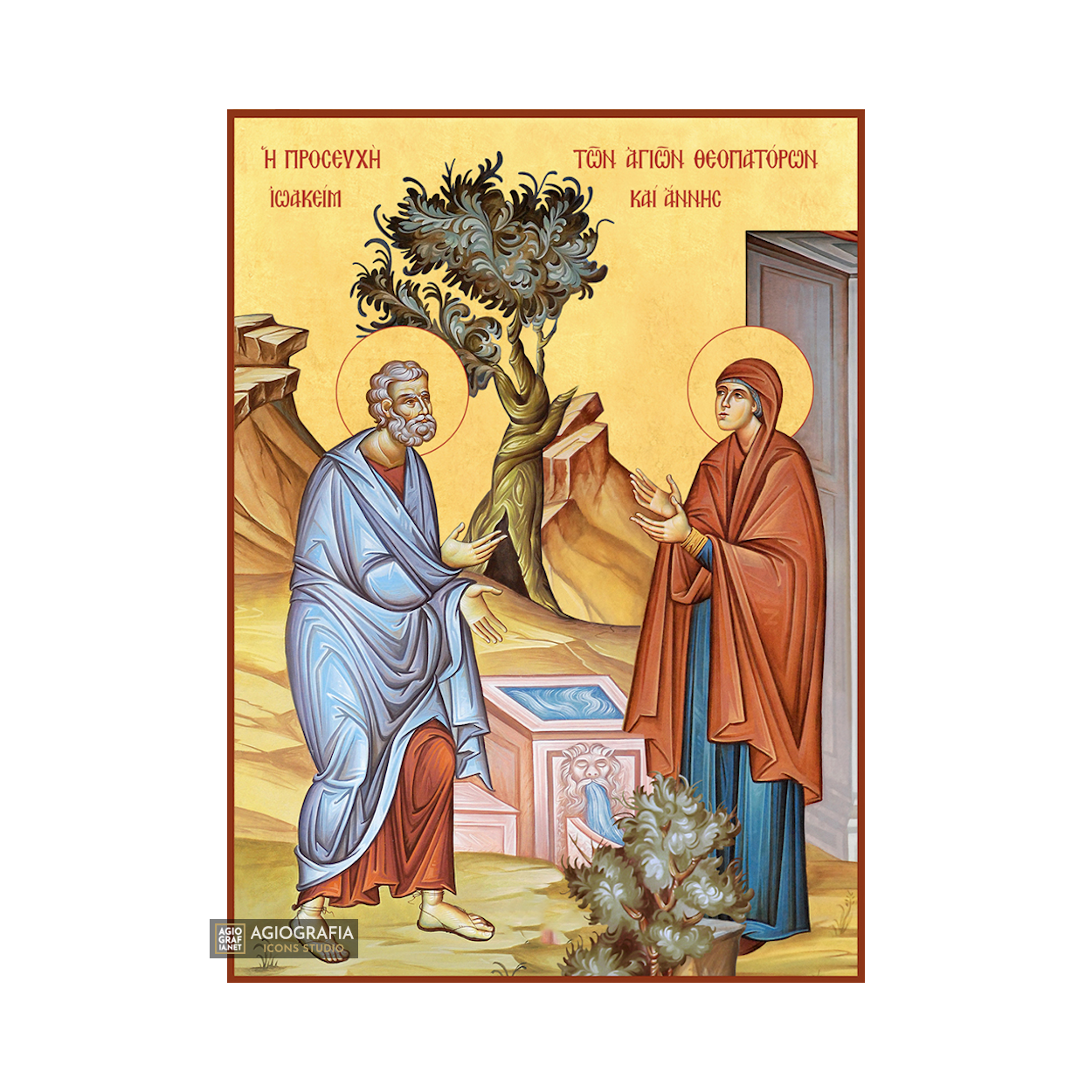 22k Sts Joachim Anna - Gold Leaf Background Christian Orthodox Icon