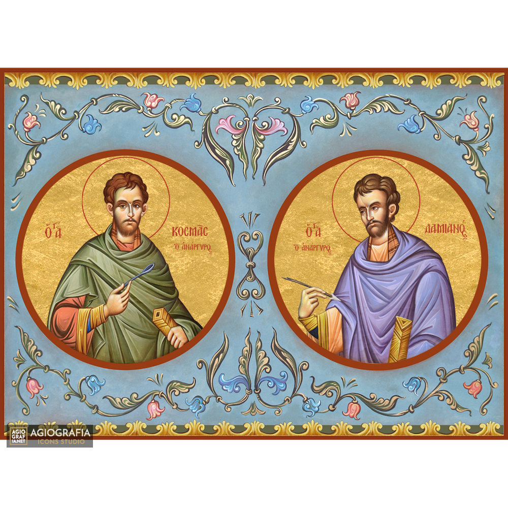22k Holy Saints Unmercenaries - Gold Leaf Background Orthodox Icon
