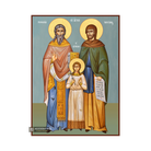 Saints Raphael - Nicholas - Irene Greek Icon with Blue Background