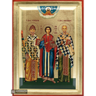 Saints Spiridon - Panteleimon - Nicholas Christian Icon with Gold Leaf