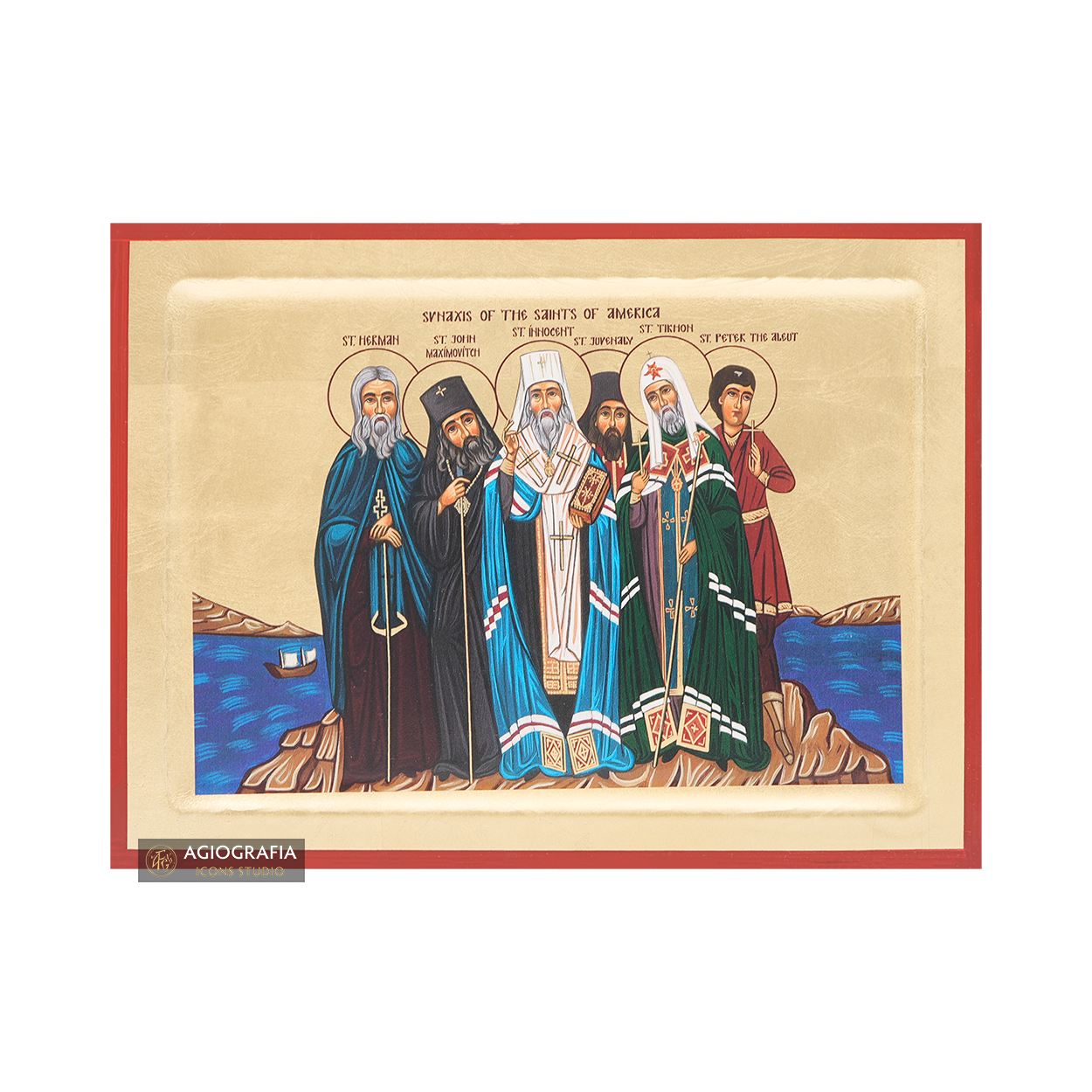 18k Synaxis of the Saints of America Orthodox Icon with Gold Leaf