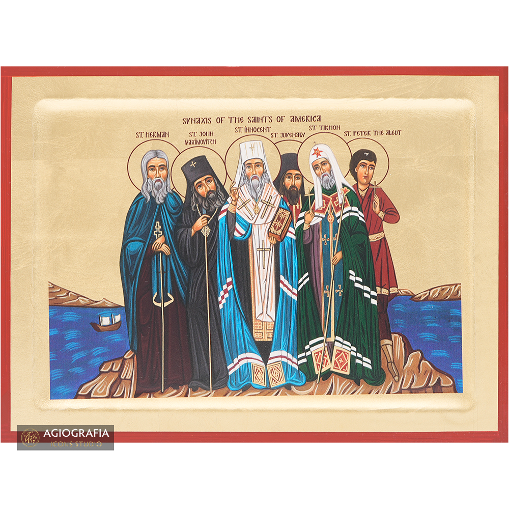 18k Synaxis of the Saints of America Orthodox Icon with Gold Leaf