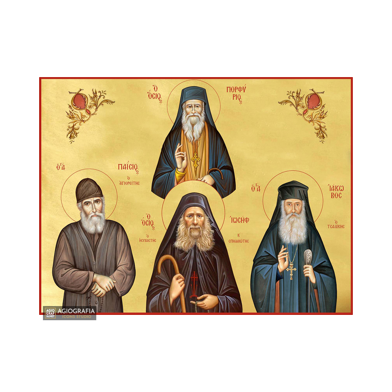 22k Sts Joseph - Paisios - Porphyrios - Jacob - Gold Leaf Icon