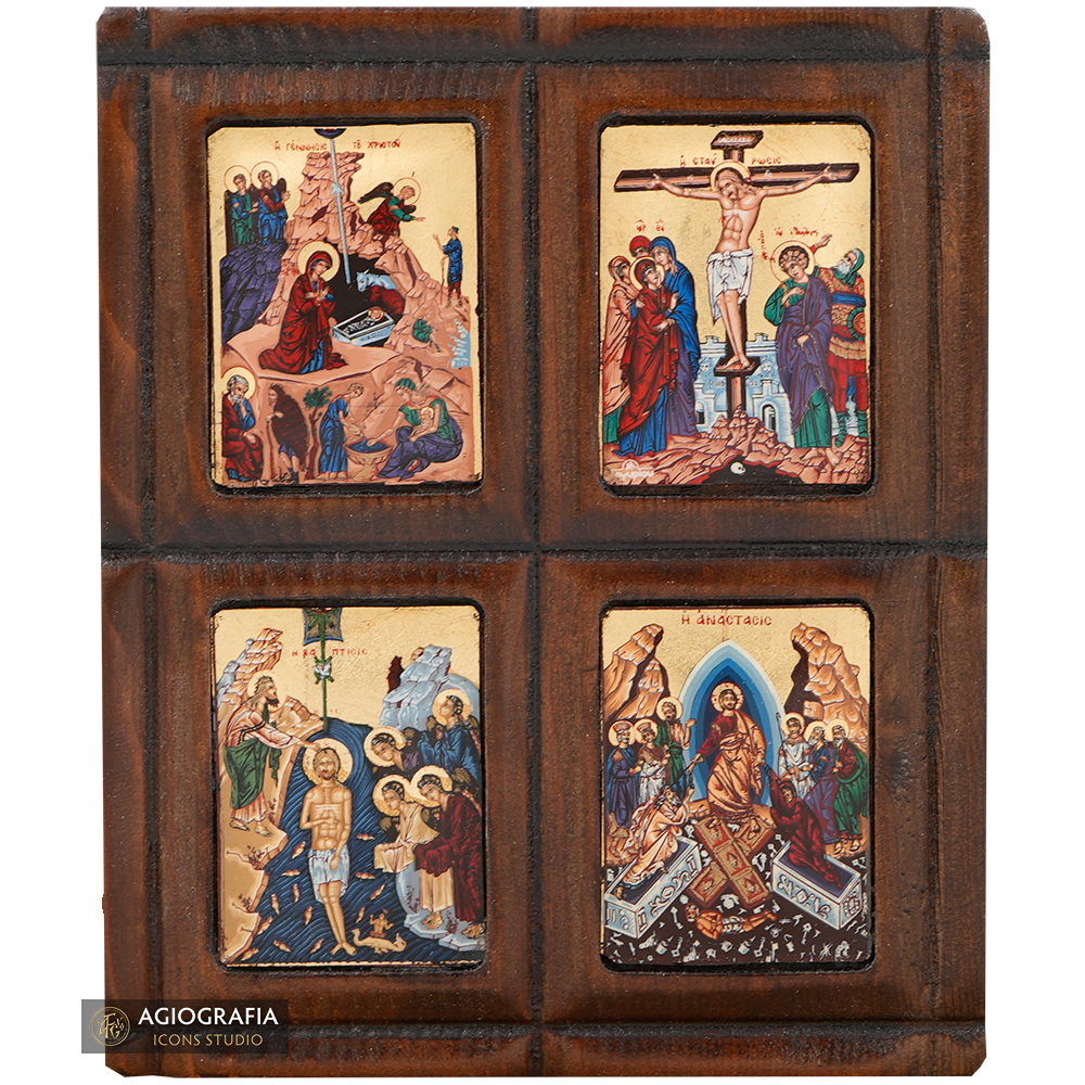 Synthesis of 4 Themes Christian Icon with Gold Leaf – Agiografia Icons