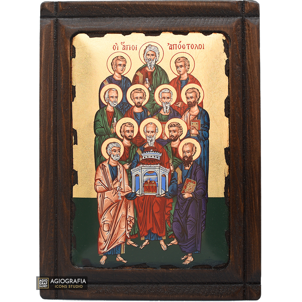 The 12 Holy Apostles Greek Orthodox Wood Icon with Gold Leaf