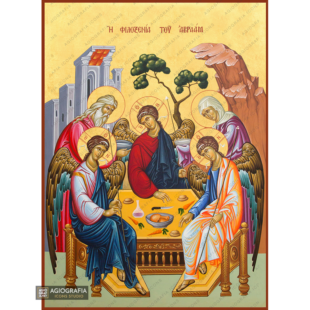 22k Hospitality of Abraham - Exclusive Mt Athos Gold Leaf Greek Icon