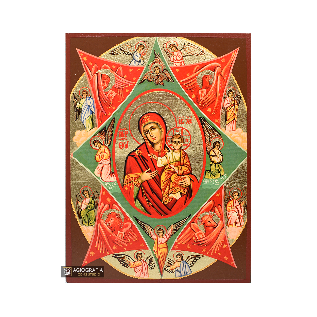 Theotokos the Unburnt Bush Christian Icon with Matte Gold Leaves