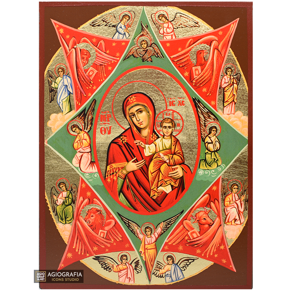 Theotokos the Unburnt Bush Christian Icon with Matte Gold Leaves